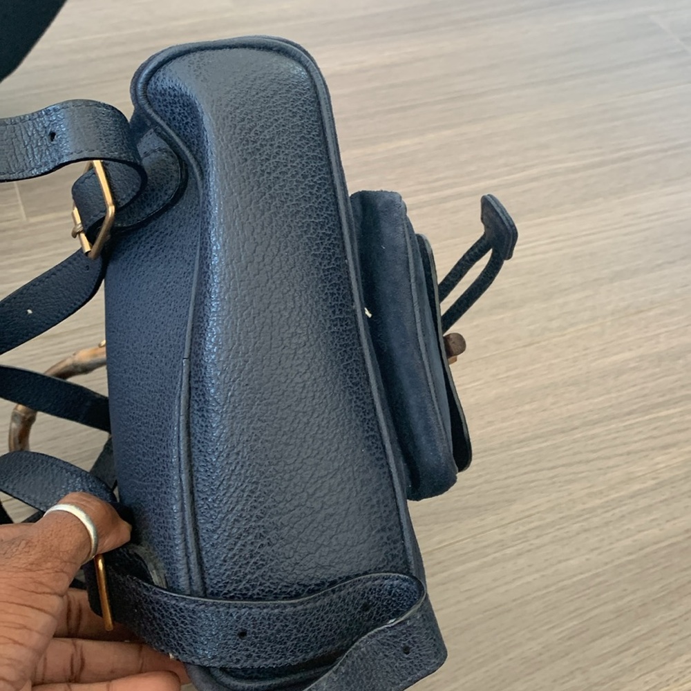 Gucci Bamboo Blue Suede Leather Small Backpack - Picture 4 of 15